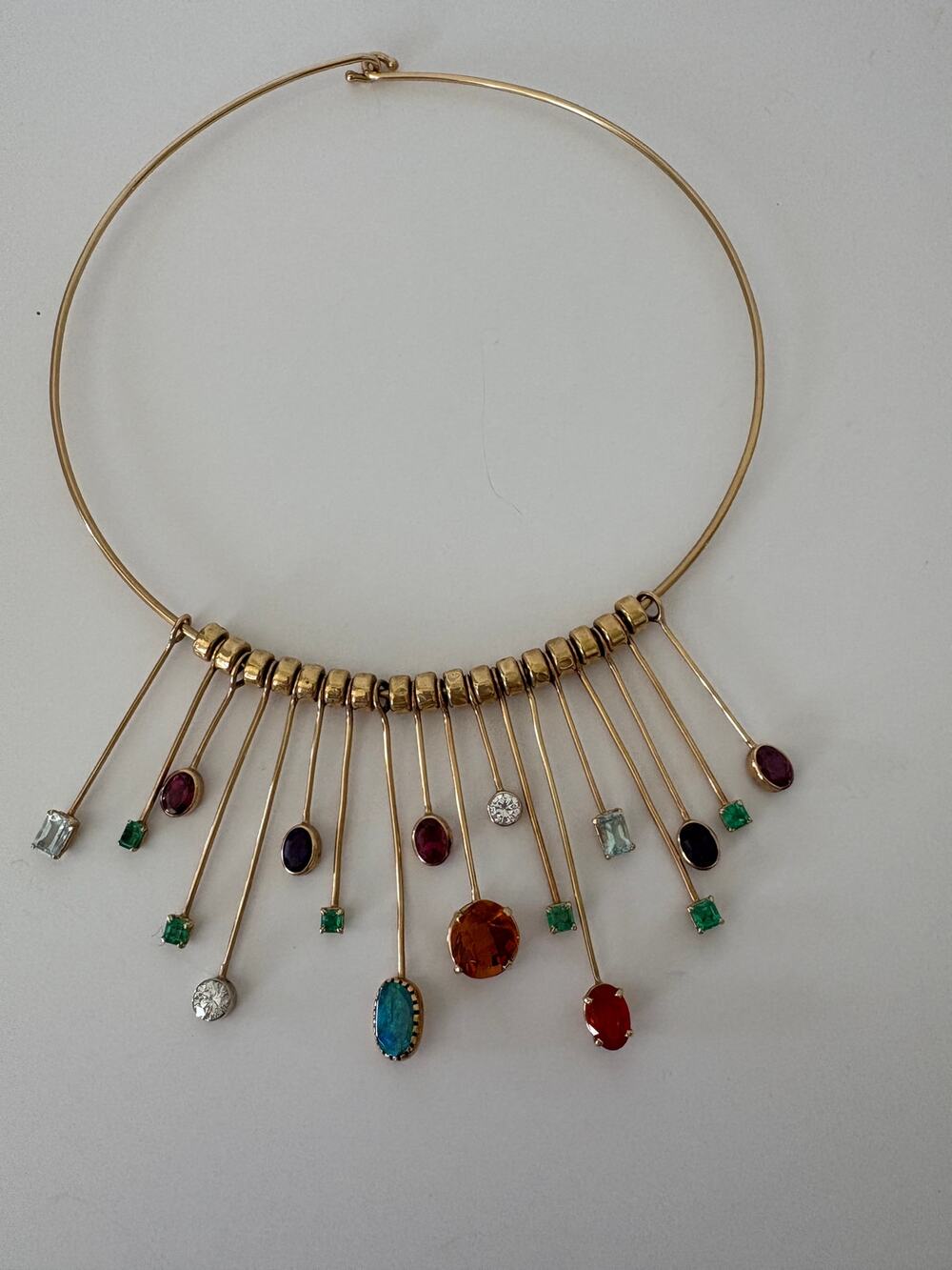 14kt Custom Yellow Gold Ladies Colored Stone & Diamond Necklace